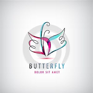 Vector abstract linear logo butterfly. Business creative