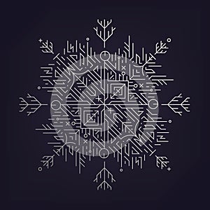 Vector abstract linear snowflake, artdeco christmas, new year sign. Gradient silver artdeco holiday card, logo, poster photo