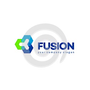 Vector abstract logo design for business. Fusion sign