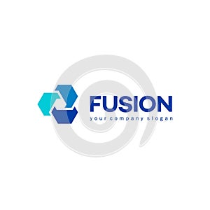 Vector abstract logo design for business. Fusion sign