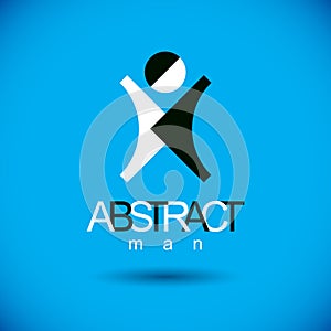 Vector abstract man with raised hands up. Successful business p