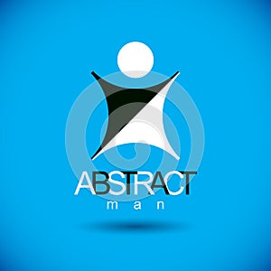 Vector abstract man with raised hands up. Successful business p