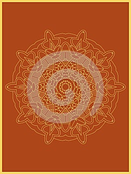 Vector abstract mehndi golden repeated pattern, red background with ornament tribal complex symmetrical mandalas