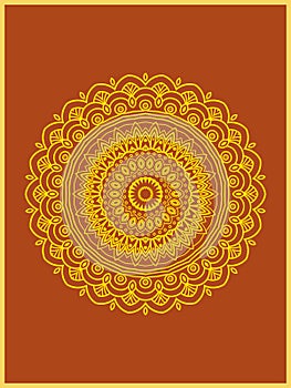 Vector abstract mehndi golden repeated pattern, red background with ornament tribal complex symmetrical mandalas