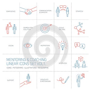 Vector abstract mentoring and coaching linear icons