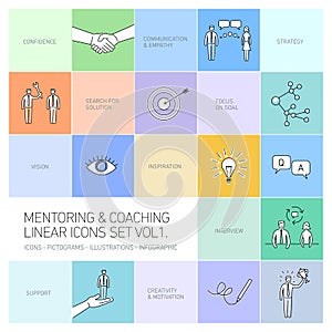 Vector abstract mentoring and coaching linear icons