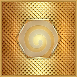 Vector abstract metal gold hexagon with cells