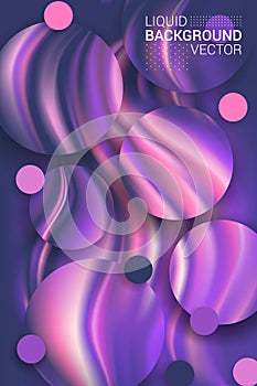 Vector. Abstract modern liquid background. Purple halftones and textured vibrant circles.