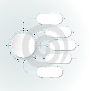 Vector abstract molecules with 3D paper label, integrated circles. Blank space for content