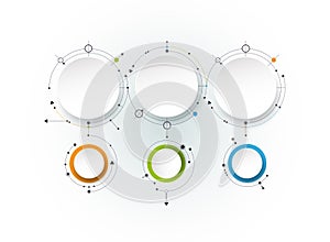 Vector abstract molecules with 3D paper label, integrated circles. Blank space for content