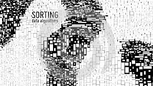 Vector abstract monochrome big data information sorting visualization. Social network, financial database structuration
