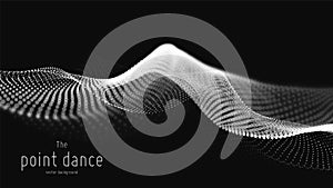 Vector abstract monochrome particle wave, points array, shallow depth of field. Futuristic illustration. Technology