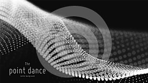 Vector abstract monochrome particle wave, points array, shallow depth of field. Futuristic illustration. Technology