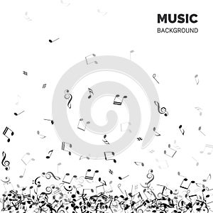 Vector abstract music background. Music background text with falling notes.