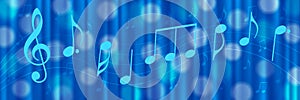 Vector Abstract Music Notes in Blue Background Banner