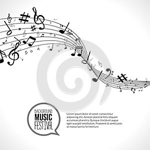 Vector abstract Music notes and lines. On white background. Musical concept