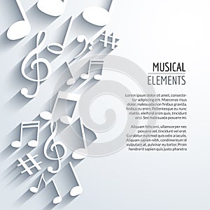 Vector abstract Music notes with shadows. On white background. Musical concept