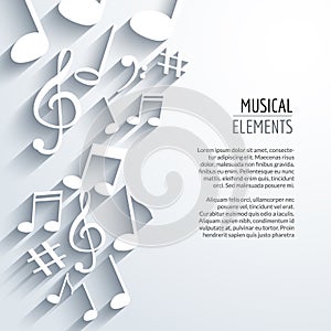 Vector abstract Music notes with shadows. On white isolated background. Musical concept