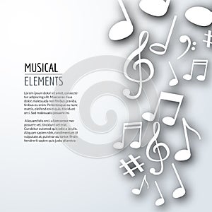 Vector abstract Music notes with shadows. On white isolated background. Musical concept