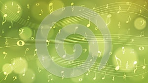 Vector Abstract Music Notes and Symbols in Blurry Green and Yellow Gradient Background