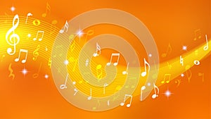 Vector Abstract Music Notes and Symbols in Blurry Orange and Yellow Gradient Background