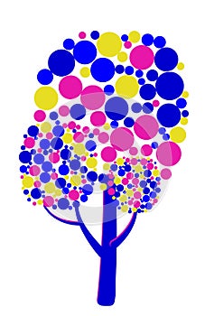 Vector abstract neon tree from different bubbles. Game UI flat. Illustration for logo design, poster, postcards