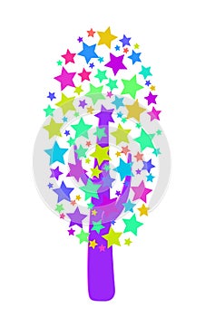 Vector abstract neon tree from different stars. Game UI flat. Illustration for logo, poster, 2D games, postcards