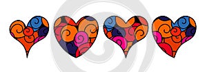 Vector abstract objects in the shape of heart in zen doodle style