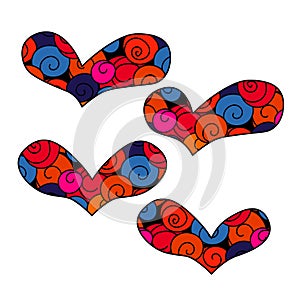 Vector abstract objects in the shape of heart in zen doodle style