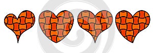 Vector abstract objects in the shape of heart in zen doodle style with wicker