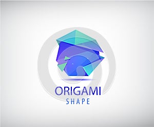 Vector abstract origami logo. 3d facet shape, triangular logotype. Futuristic