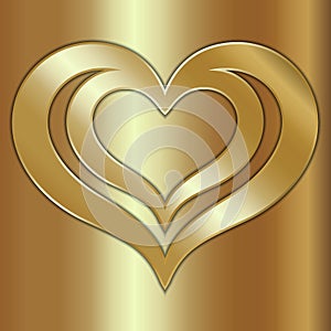 Vector abstract pair of golden hearts on red