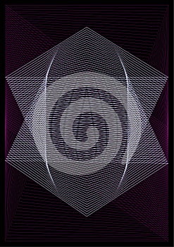 Vector abstract pattern - geometric shapes of lilac and purple intersecting lines on a black background