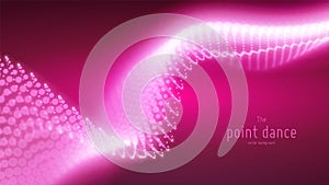 Vector abstract red particle wave, points array, shallow depth of field. Futuristic illustration. Technology digital