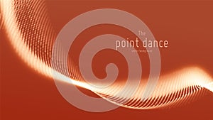Vector abstract red particle wave, points array, shallow depth of field. Futuristic illustration. Technology digital