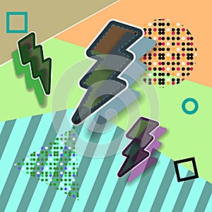 Vector abstract retro pattern with lightning bolts and geometric elements.