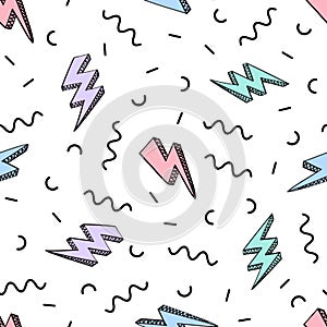 Vector abstract retro pattern with lightning bolts and geometric elements.