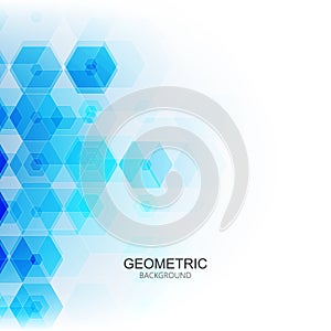 Vector Abstract science Background. Hexagon transparent blue geometric design.
