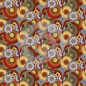 Vector abstract seamless floral psychedelic colorful pattern. Repeating vintage background