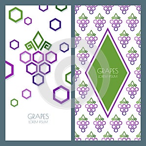 Vector abstract seamless pattern and background with geometric shape grapes vine made from hexagons