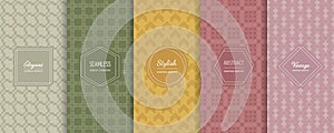 Vector abstract seamless patterns set. Background swatches with minimal labels