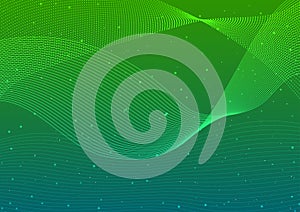 Vector Abstract Shining Curving Lines and Dots Mesh in Green Gradient Background