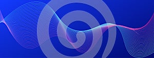 Vector Abstract Shining Wavy Lines in Blue Background Banner