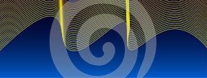 Vector Abstract Shining Yellow Lines, Mesh and Curves in Dark Blue Gradient Background Banner