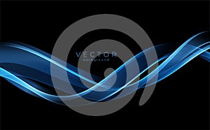 Vector Abstract shiny color blue wave design element on dark background. Science design