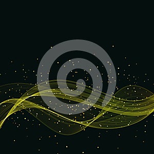 Vector Abstract shiny color gold wave design element on dark background.