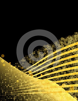 Vector Abstract shiny color gold wave design element with glitter effect on dark background.