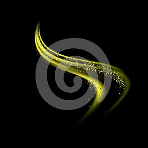 Vector abstract shiny color gold wave design element with glitter effect on dark background.
