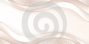 Vector abstract shiny luxury paper cut background with realistic curved shapes, golden lines, glitter and copy space