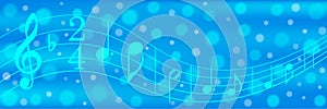 Vector Abstract Shiny Music Notes in Blue Background Banner